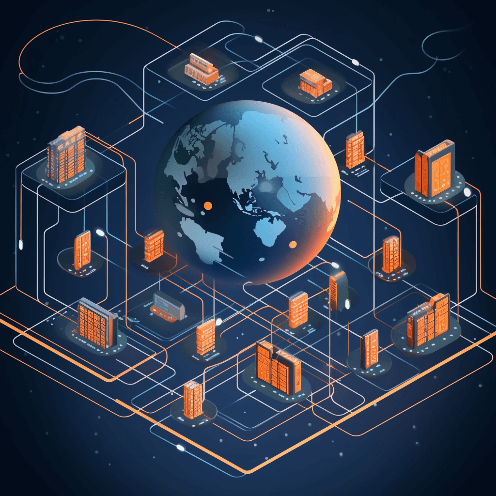 Illustration of a globus with connected IT infrastructures around it